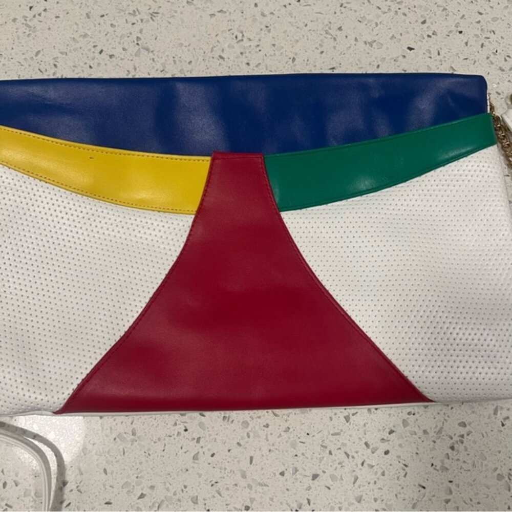 VINTAGE 90s Leather Colorblock Crossbody Bag or Clutch wTWO Detachable Straps - Picture 3 of 10